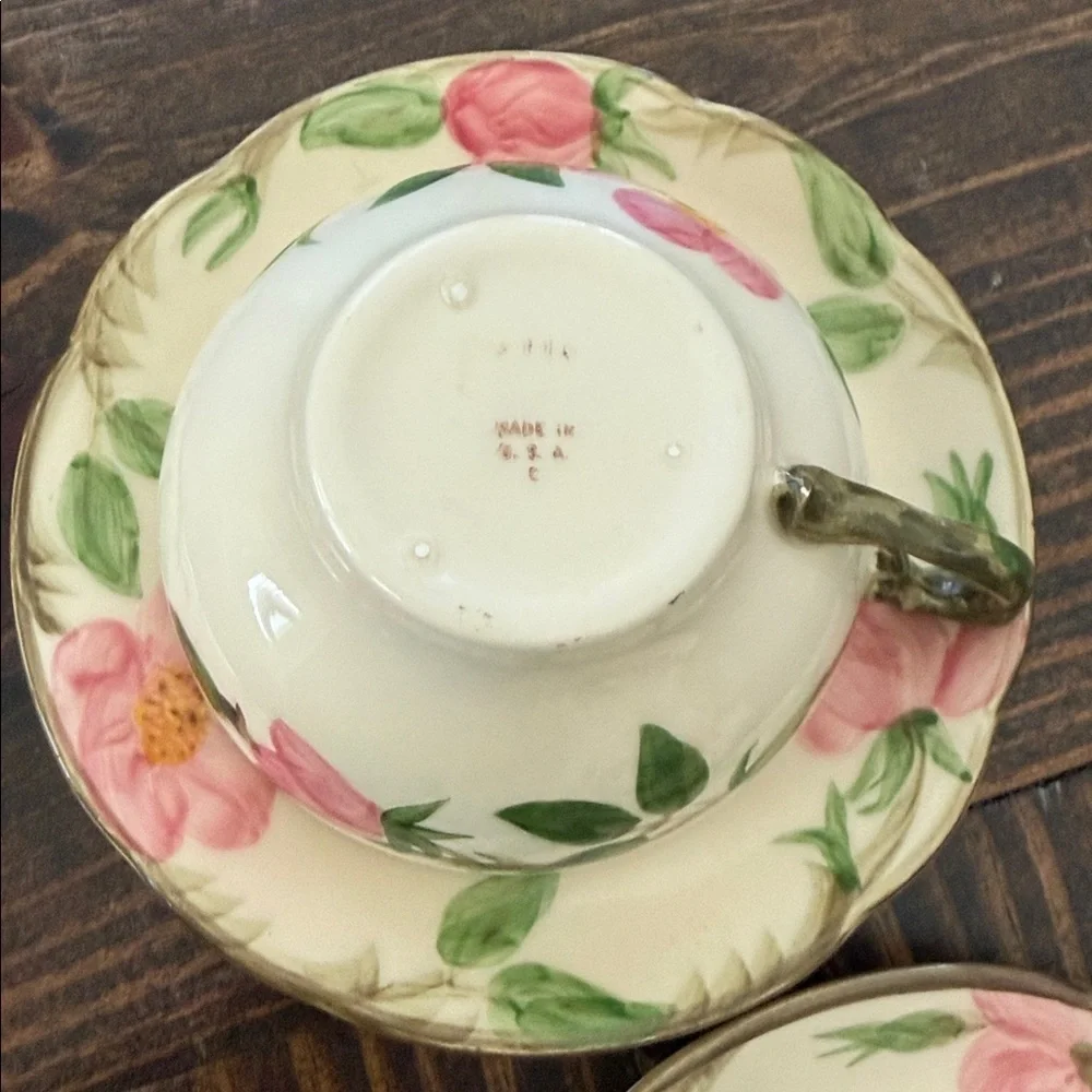 Franciscan Blossom Cups and Saucers with Pink and Green Design